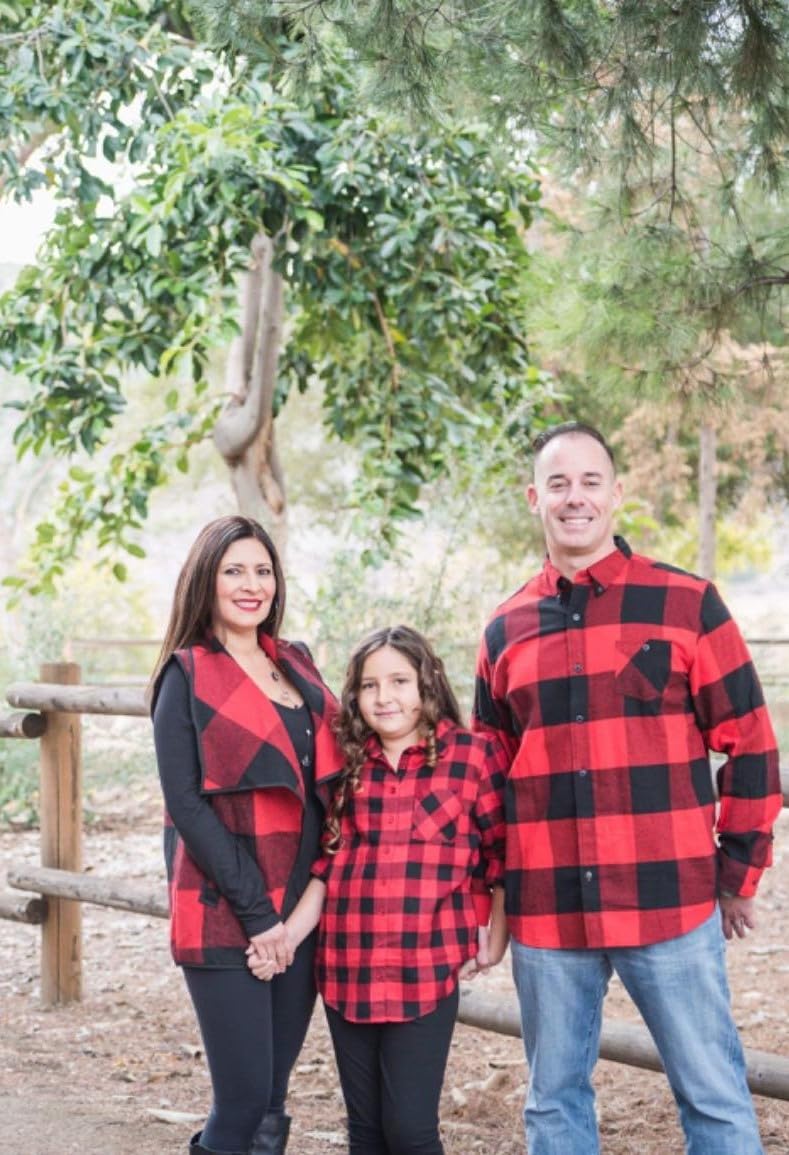 Unidear Womens buffalo Plaid Vest Casual Lapel Open Front Sleeveless Cardigan Jacket Coat Outfits with Pockets Red and Black L - Image 5